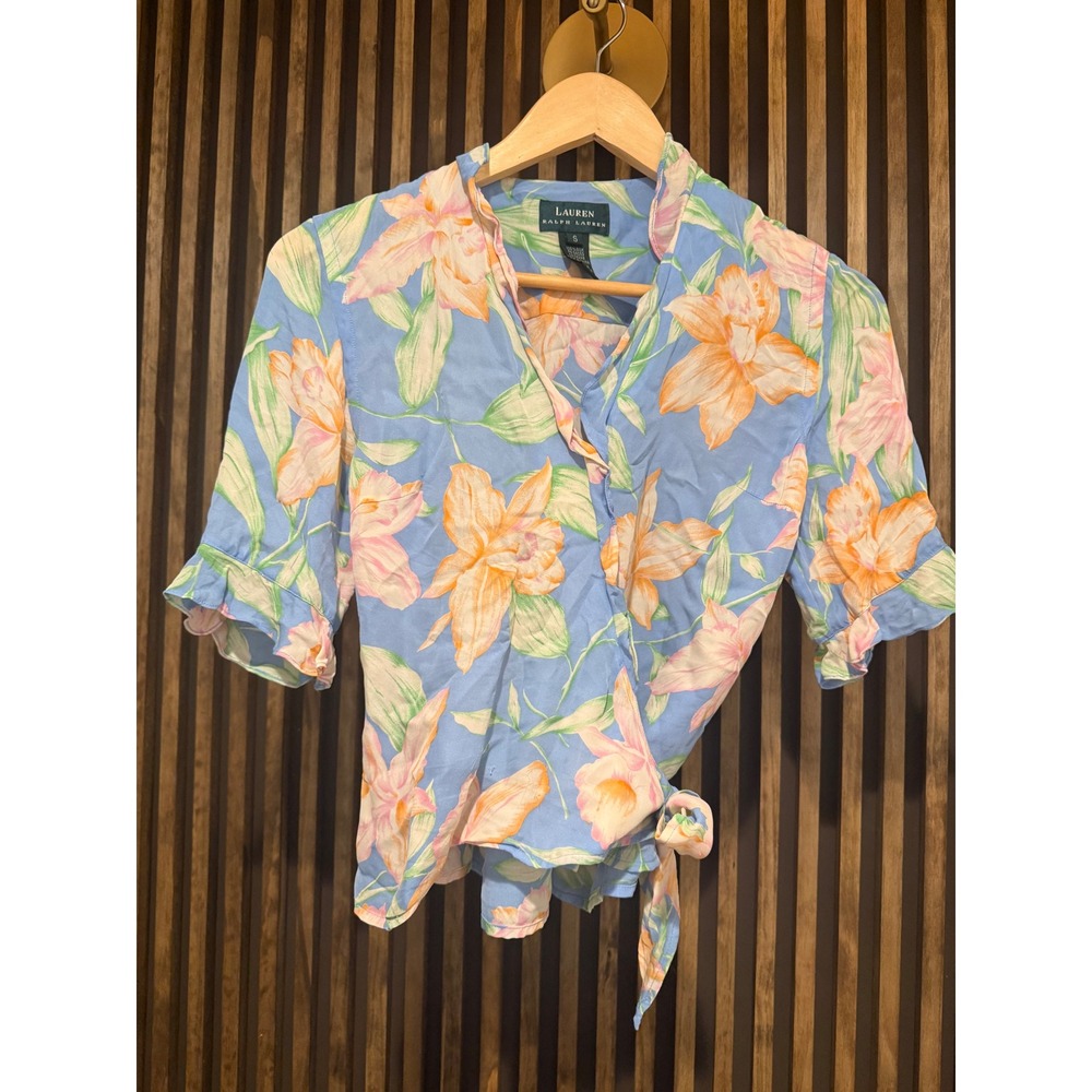 Lauren Ralph Lauren Floral Print Silk Wrap Blouse Short Sleeve‎ - Small